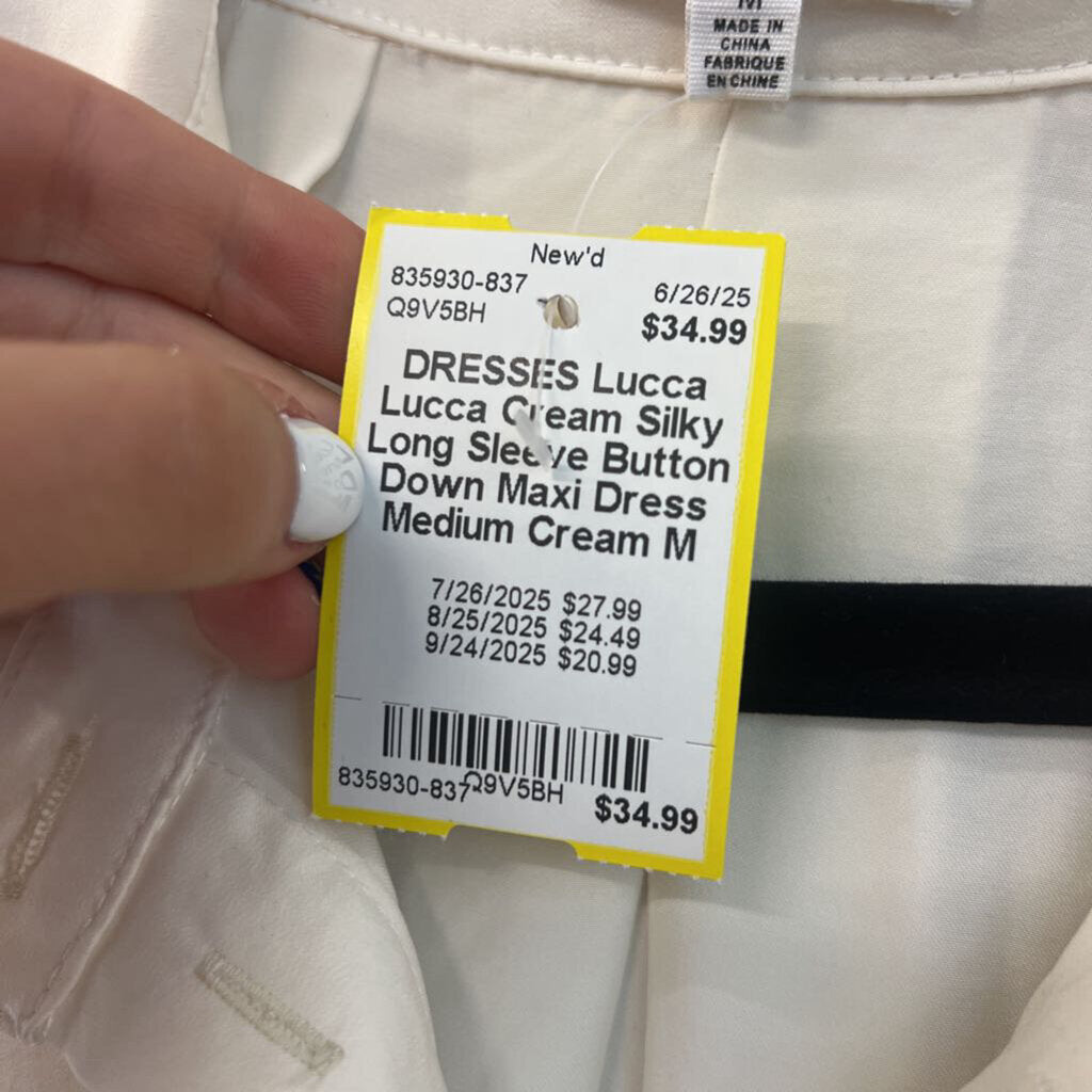 Lucca Cream Silky Long Sleeve Button Down Maxi Dress Medium