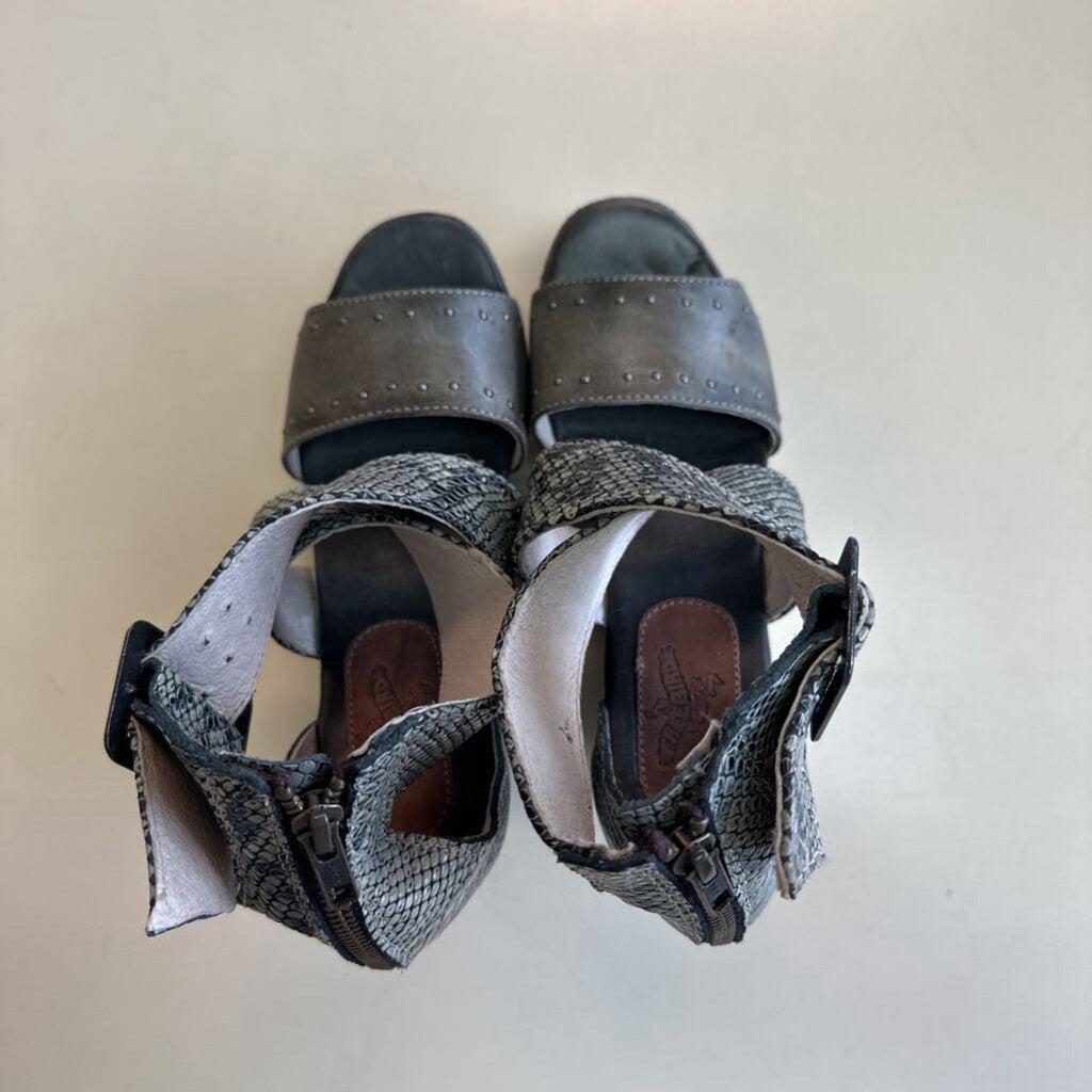Free Bird Grey Terra Snakeskin Print Leather Strappy Wedge Heels 8