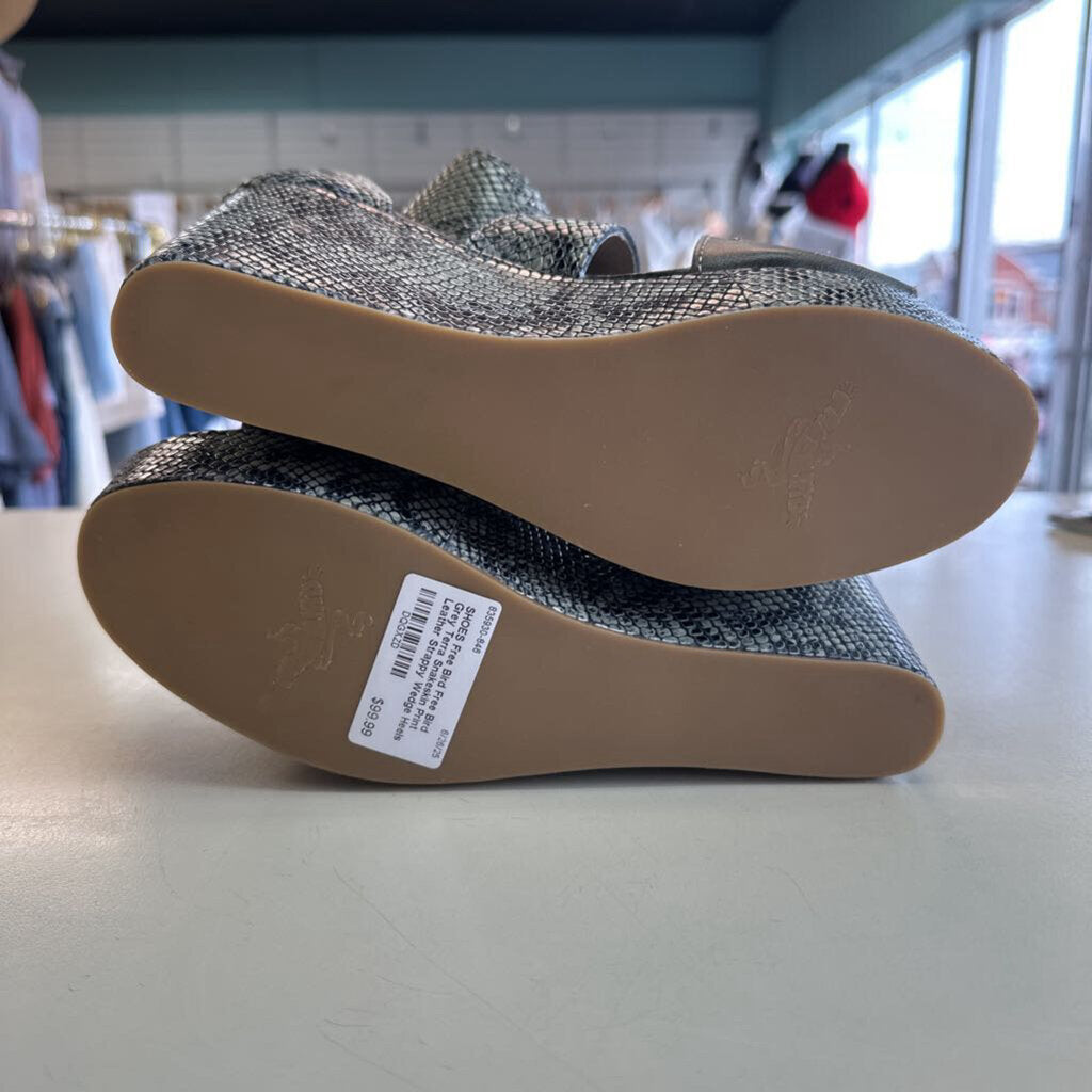 Free Bird Grey Terra Snakeskin Print Leather Strappy Wedge Heels 8