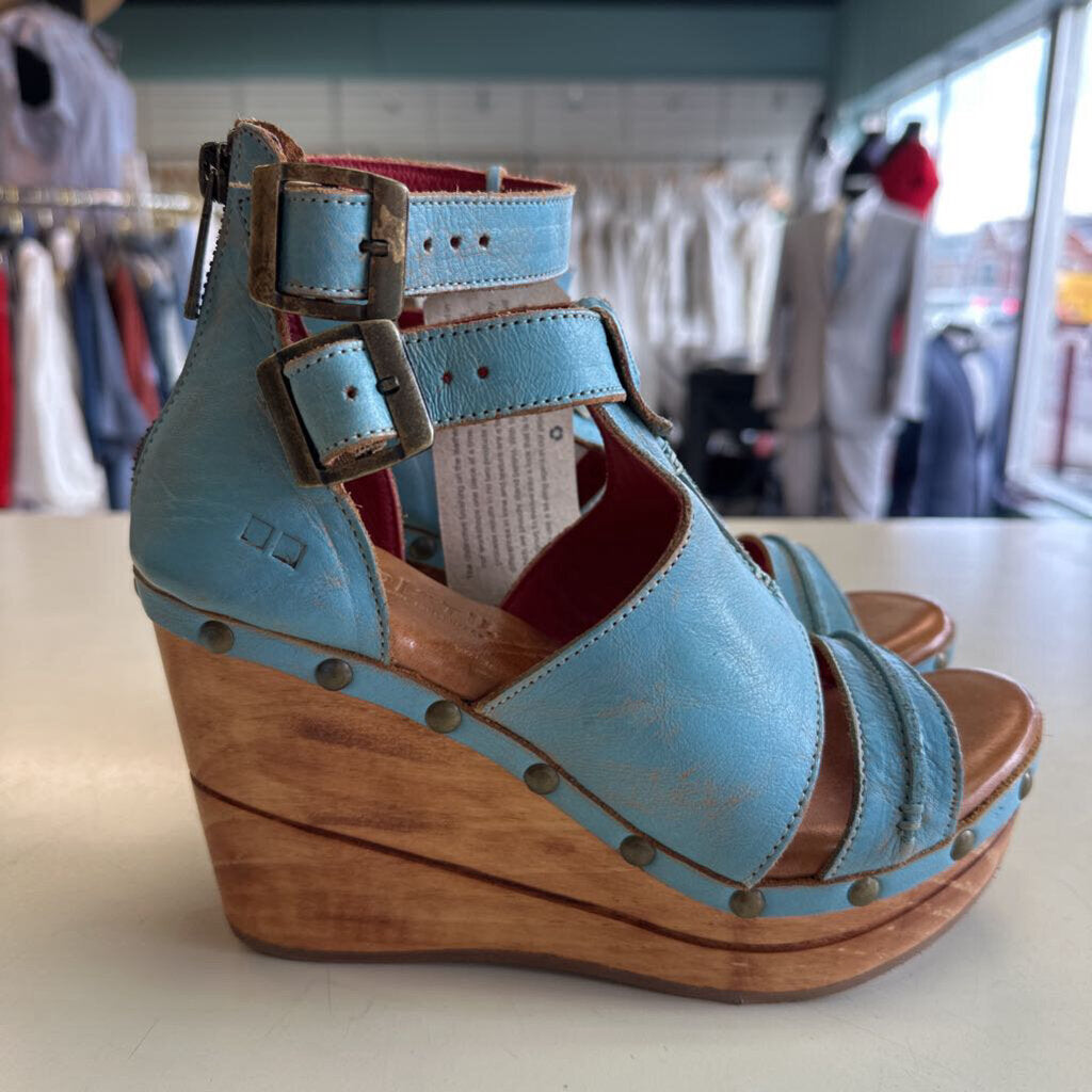 Bedstu Blue Leather Princess Wedge Heels 8
