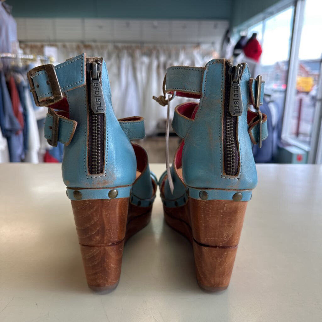 Bedstu Blue Leather Princess Wedge Heels 8