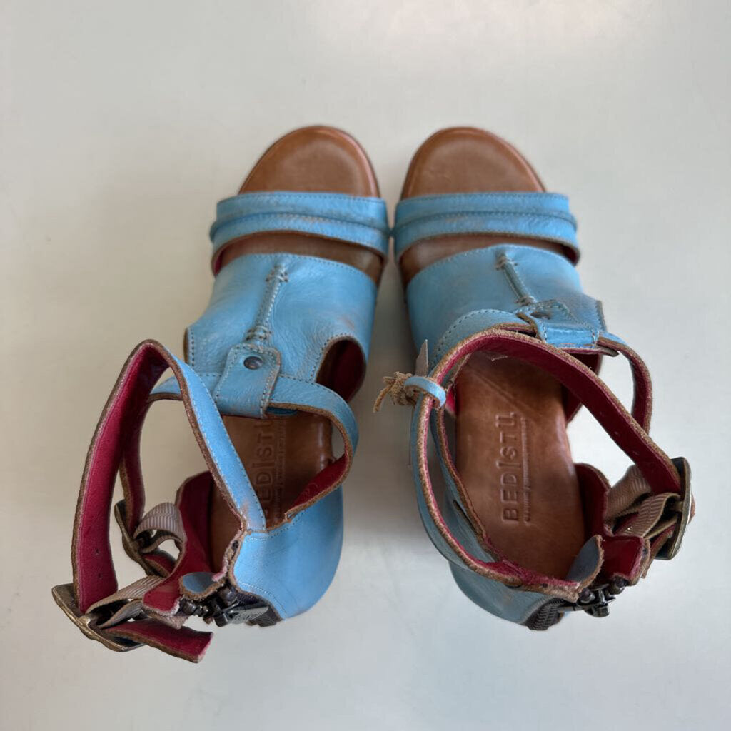 Bedstu Blue Leather Princess Wedge Heels 8