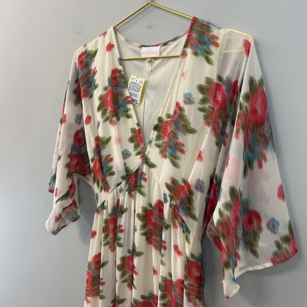 Entro Cream/ Multi Print Short Sleeve Maxi Dress Small