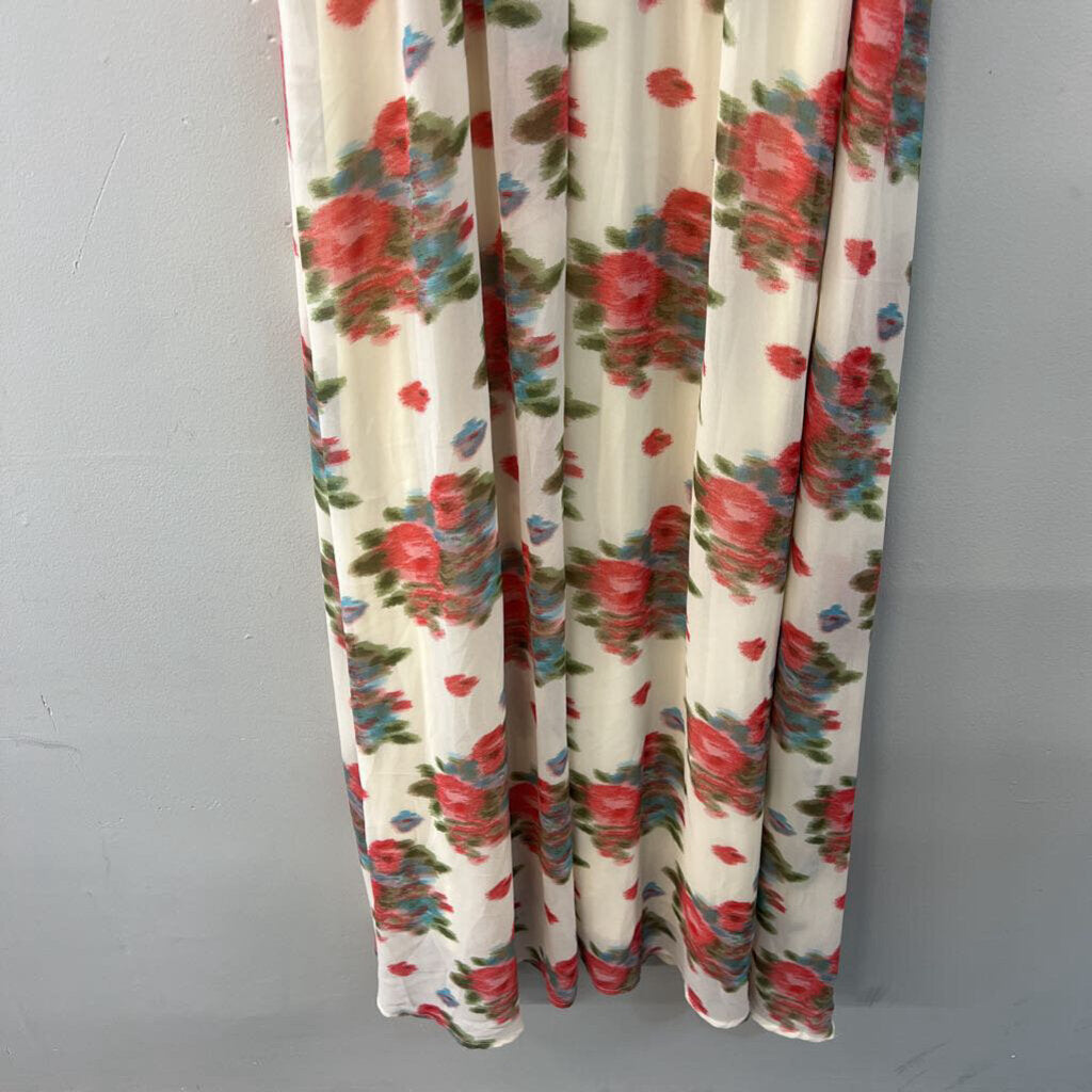 Entro Cream/ Multi Print Short Sleeve Maxi Dress Small