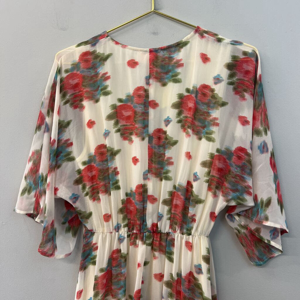 Entro Cream/ Multi Print Short Sleeve Maxi Dress Small