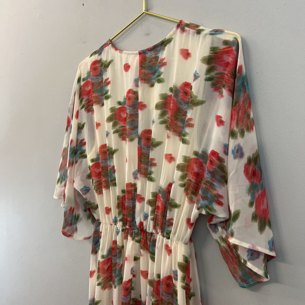 Entro Cream/ Multi Print Short Sleeve Maxi Dress Small