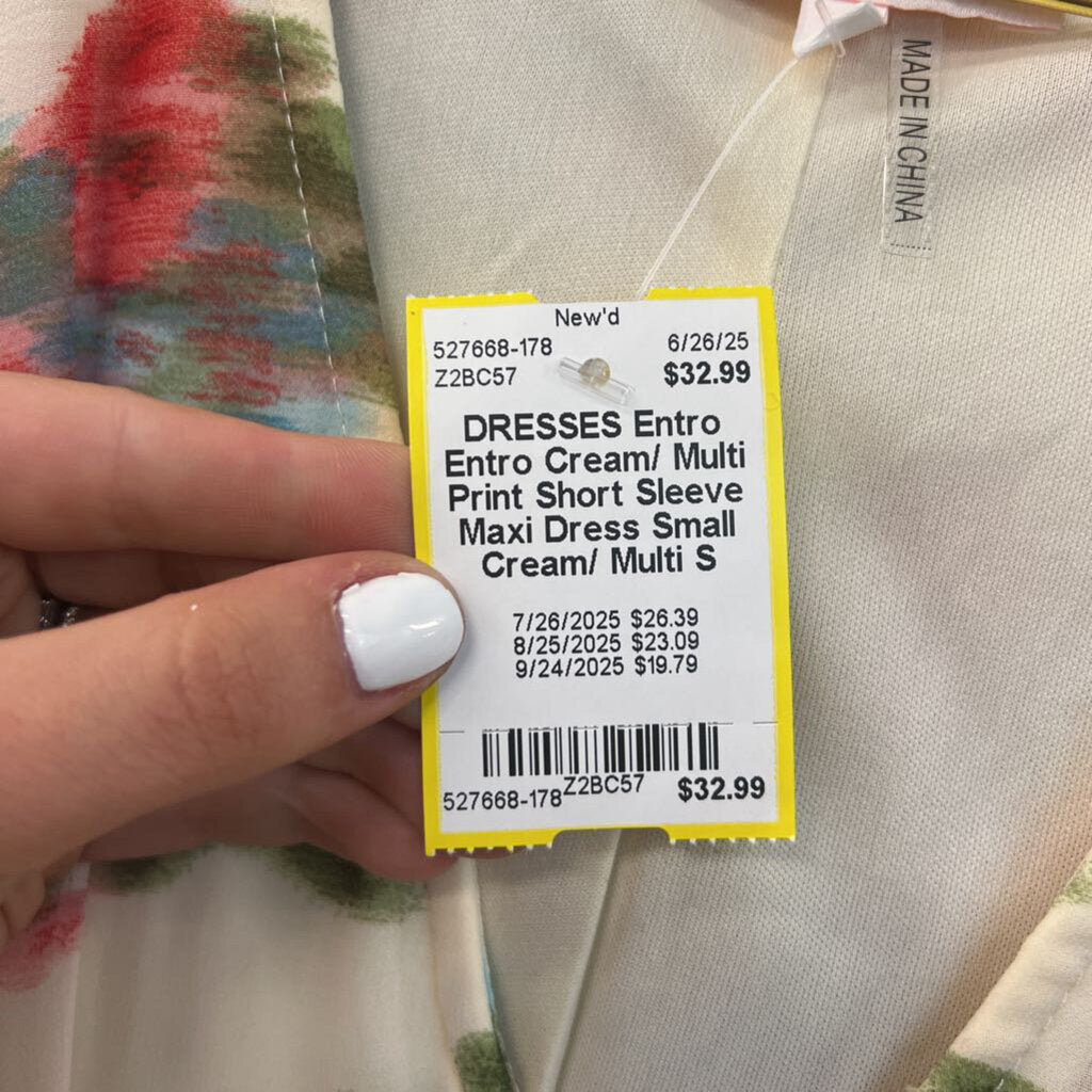 Entro Cream/ Multi Print Short Sleeve Maxi Dress Small