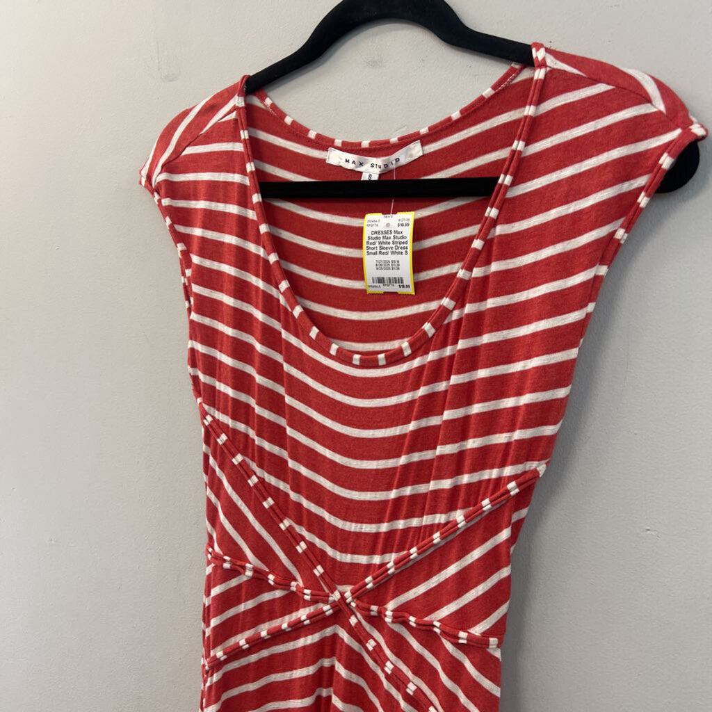 Max Studio Red/ White Striped Short Sleeve Dress Small