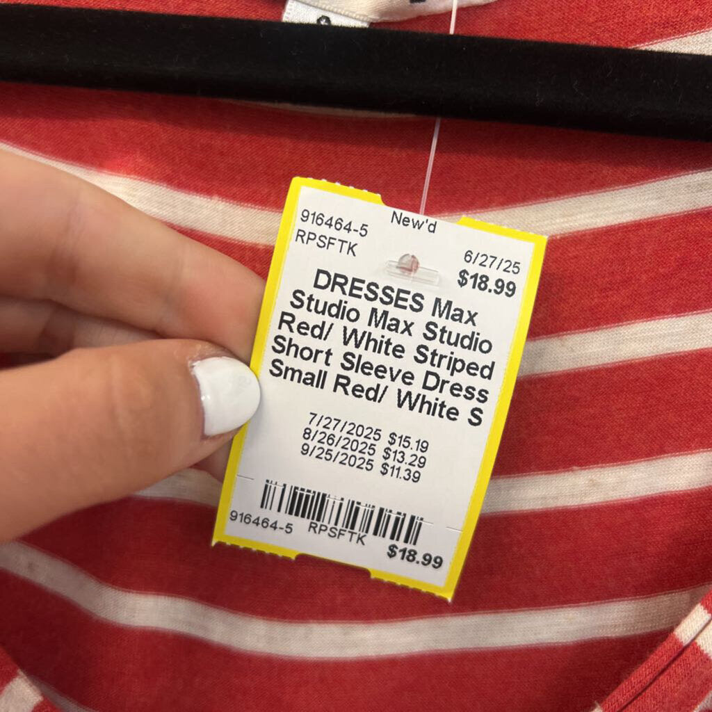Max Studio Red/ White Striped Short Sleeve Dress Small
