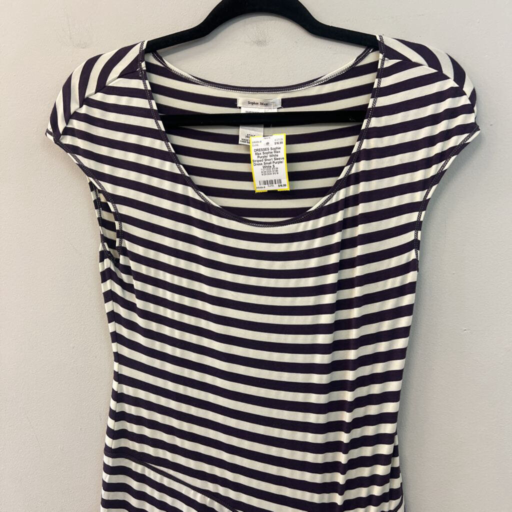 Sophie Max Purple/ White Striped Short Sleeve Dress Small
