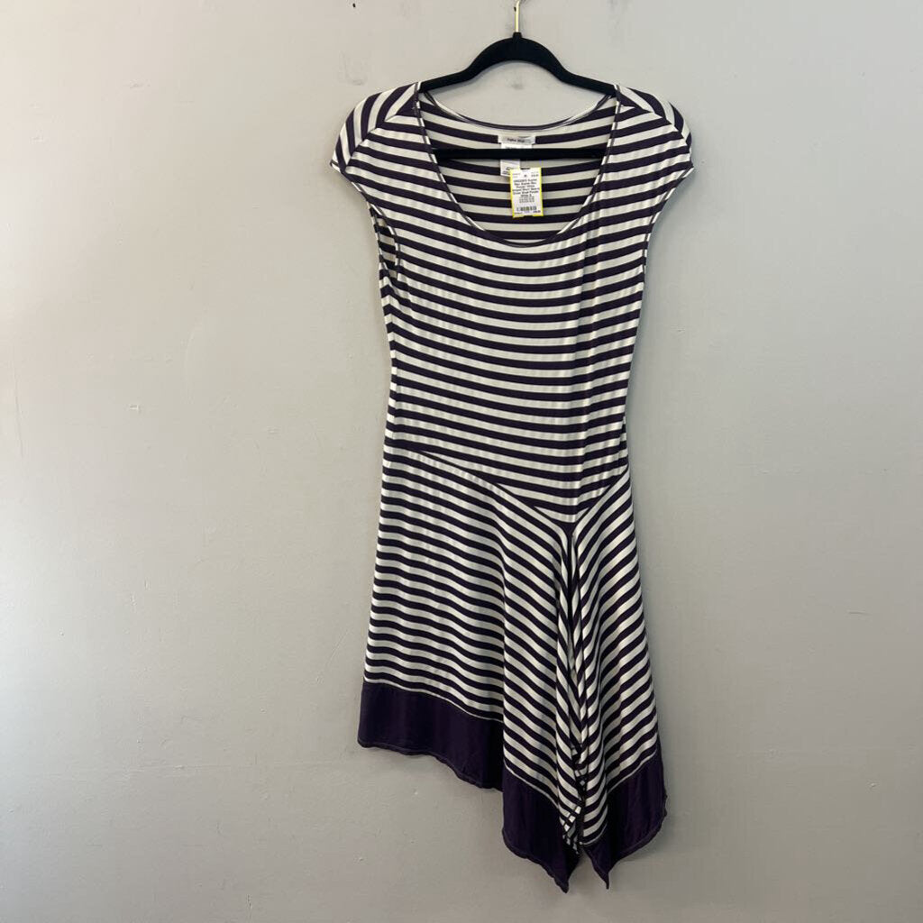Sophie Max Purple/ White Striped Short Sleeve Dress Small