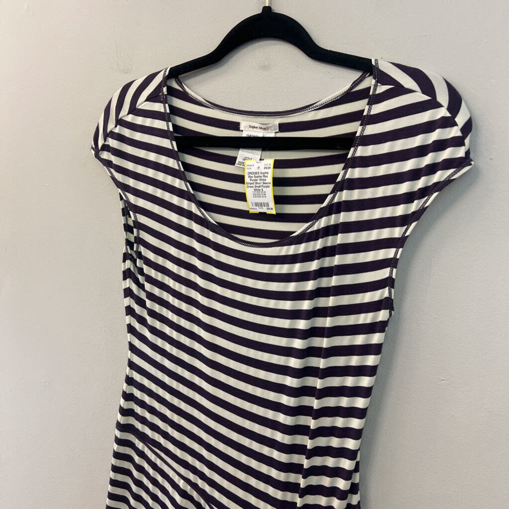 Sophie Max Purple/ White Striped Short Sleeve Dress Small