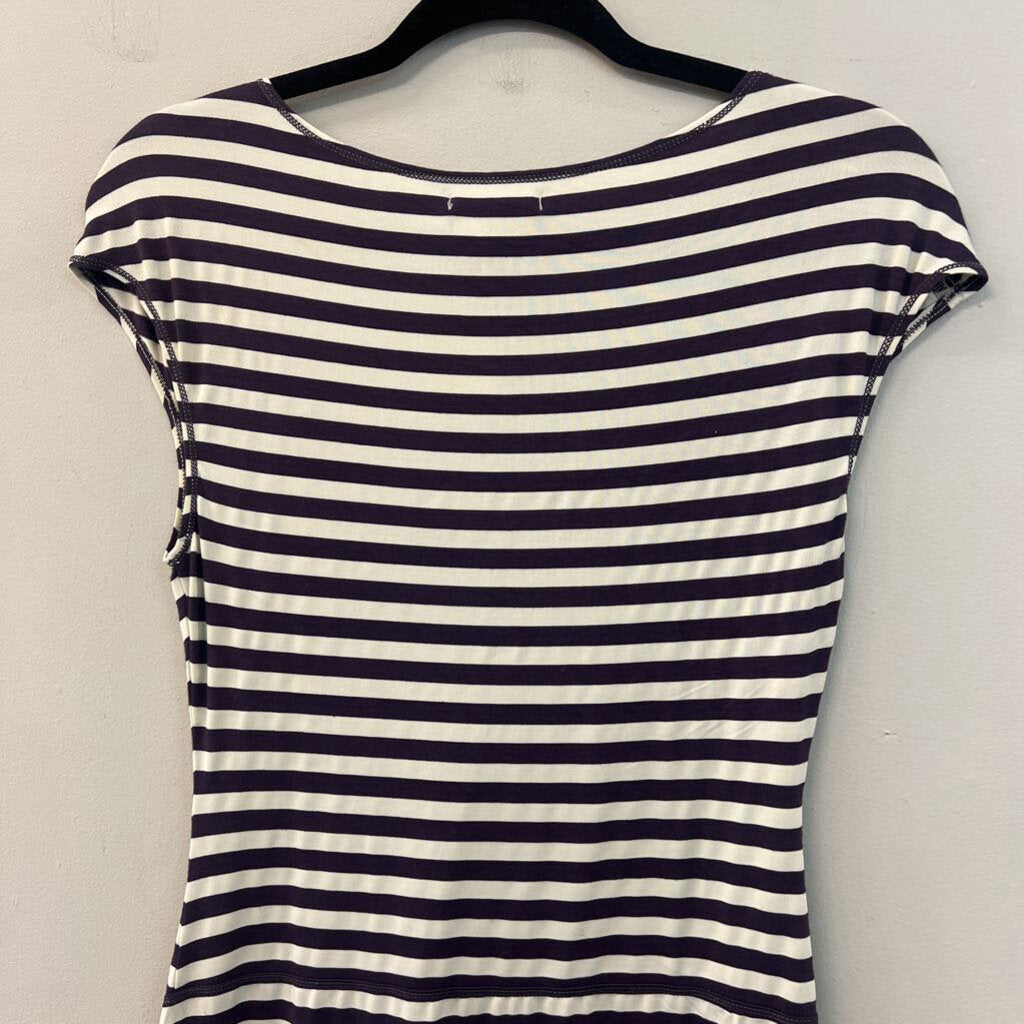 Sophie Max Purple/ White Striped Short Sleeve Dress Small