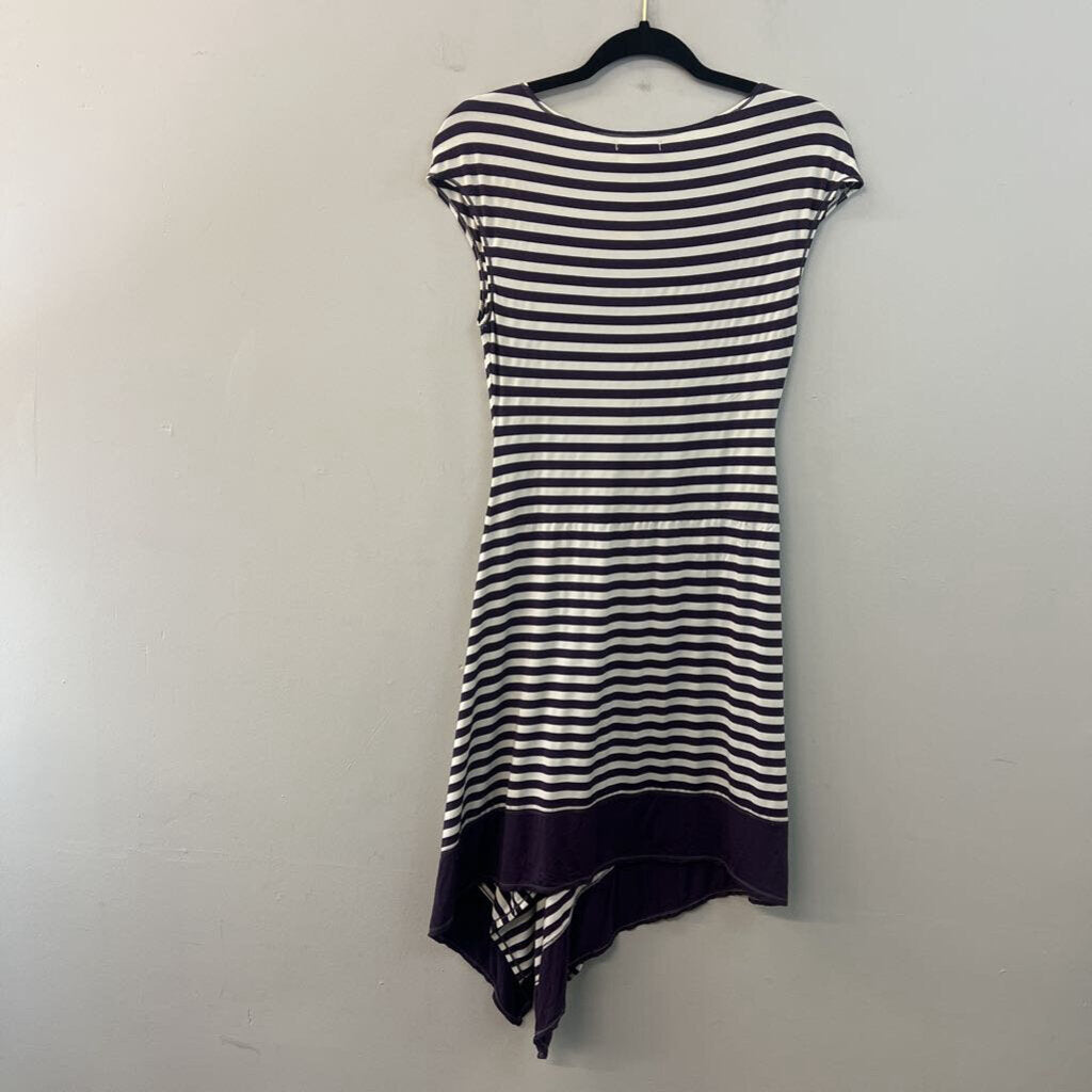 Sophie Max Purple/ White Striped Short Sleeve Dress Small