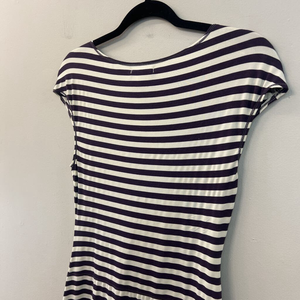 Sophie Max Purple/ White Striped Short Sleeve Dress Small