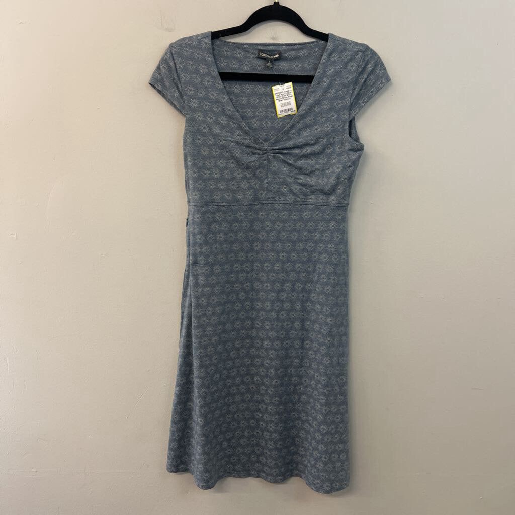 Toad and Co Blue/ White Print Short Sleeve Dress Small