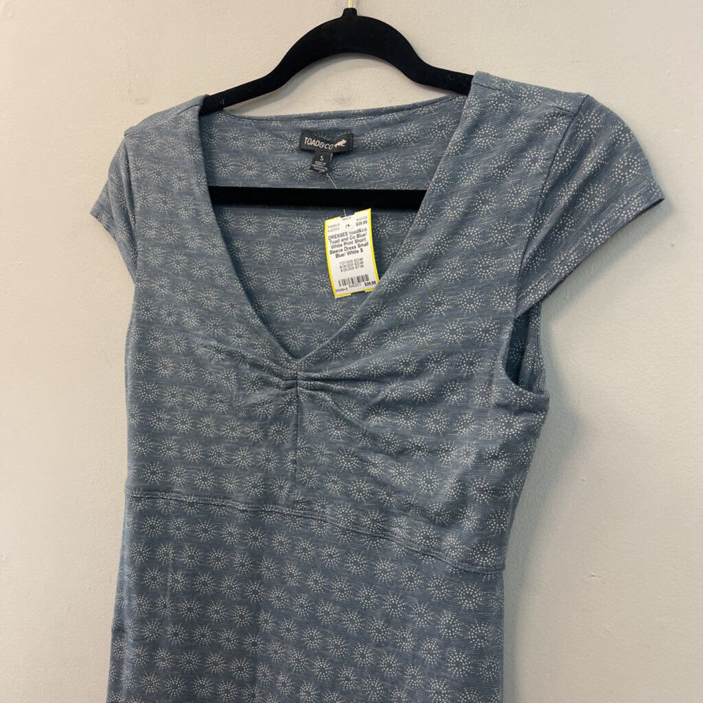 Toad and Co Blue/ White Print Short Sleeve Dress Small