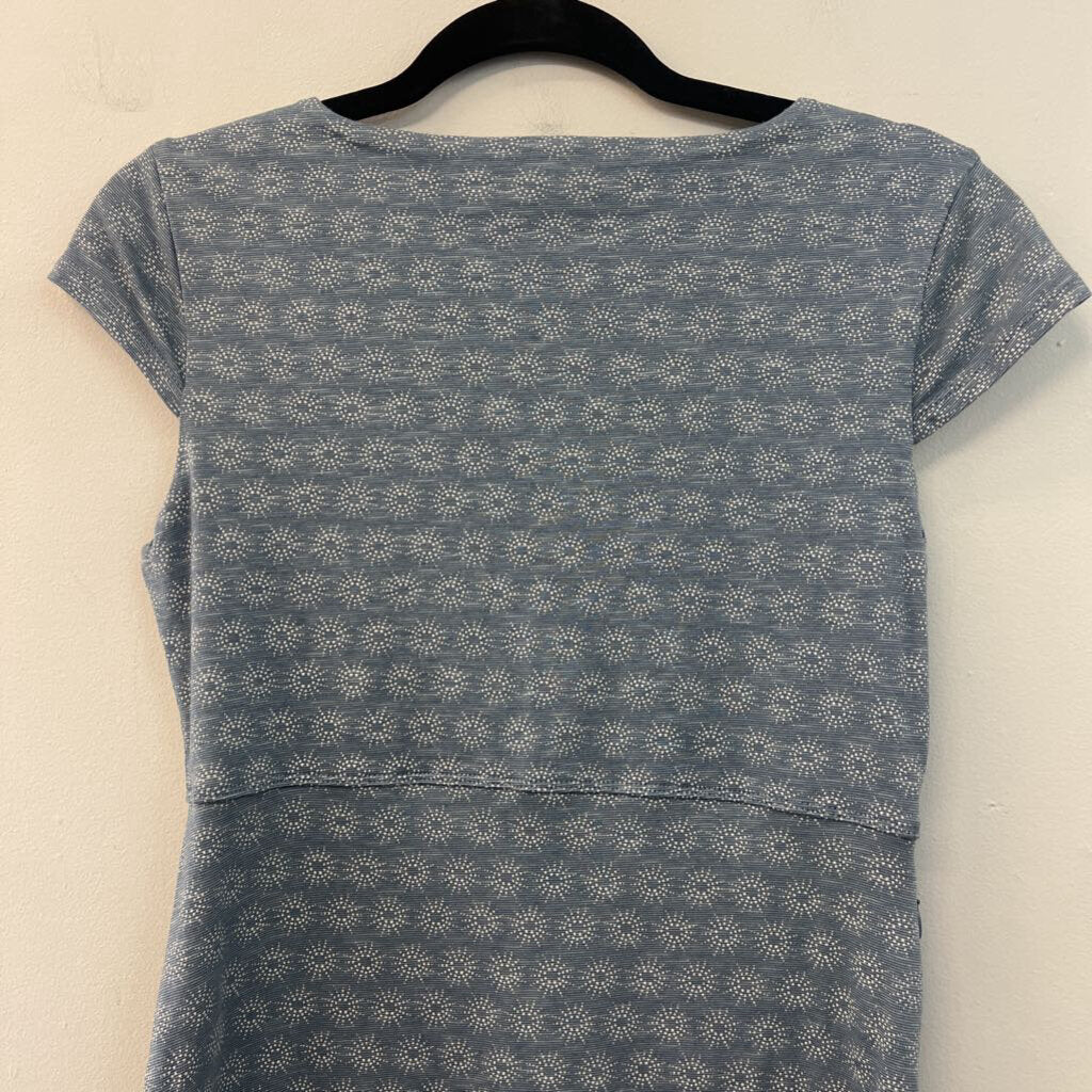 Toad and Co Blue/ White Print Short Sleeve Dress Small