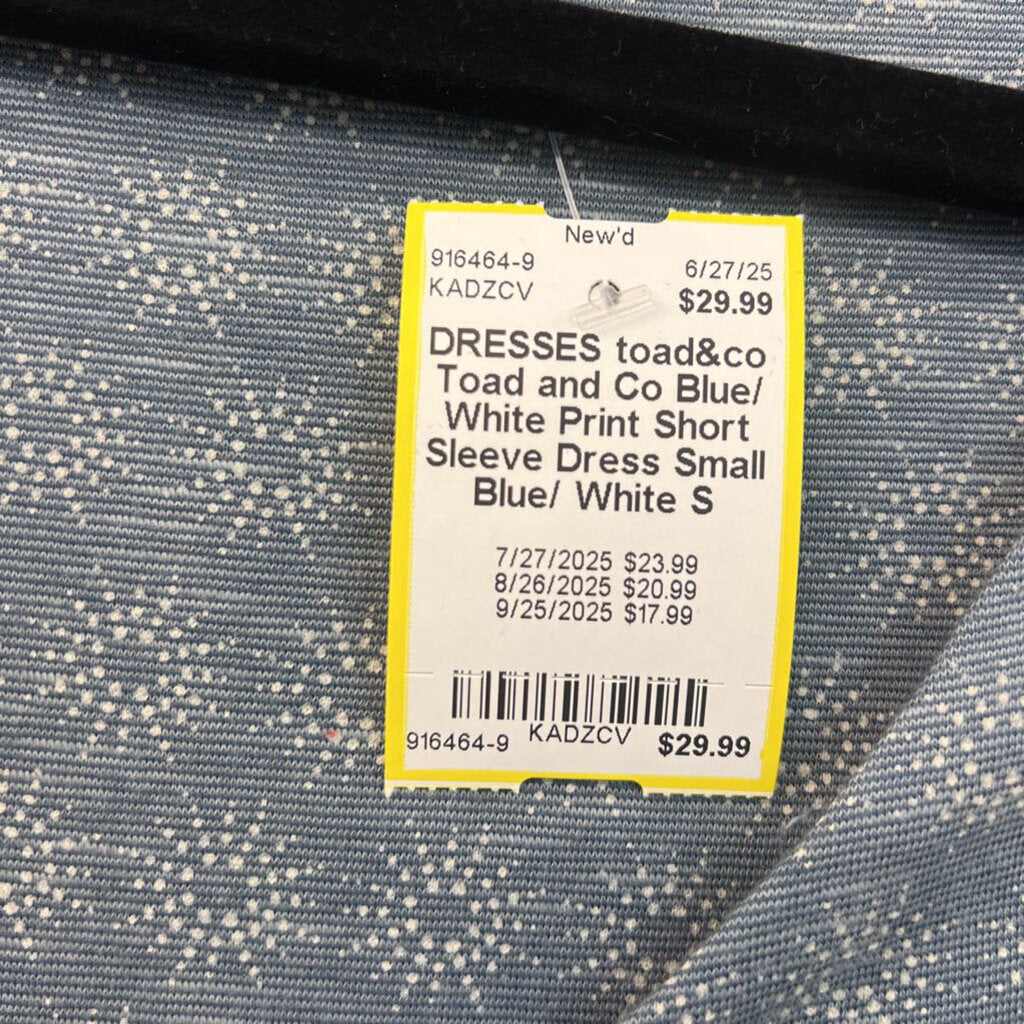 Toad and Co Blue/ White Print Short Sleeve Dress Small