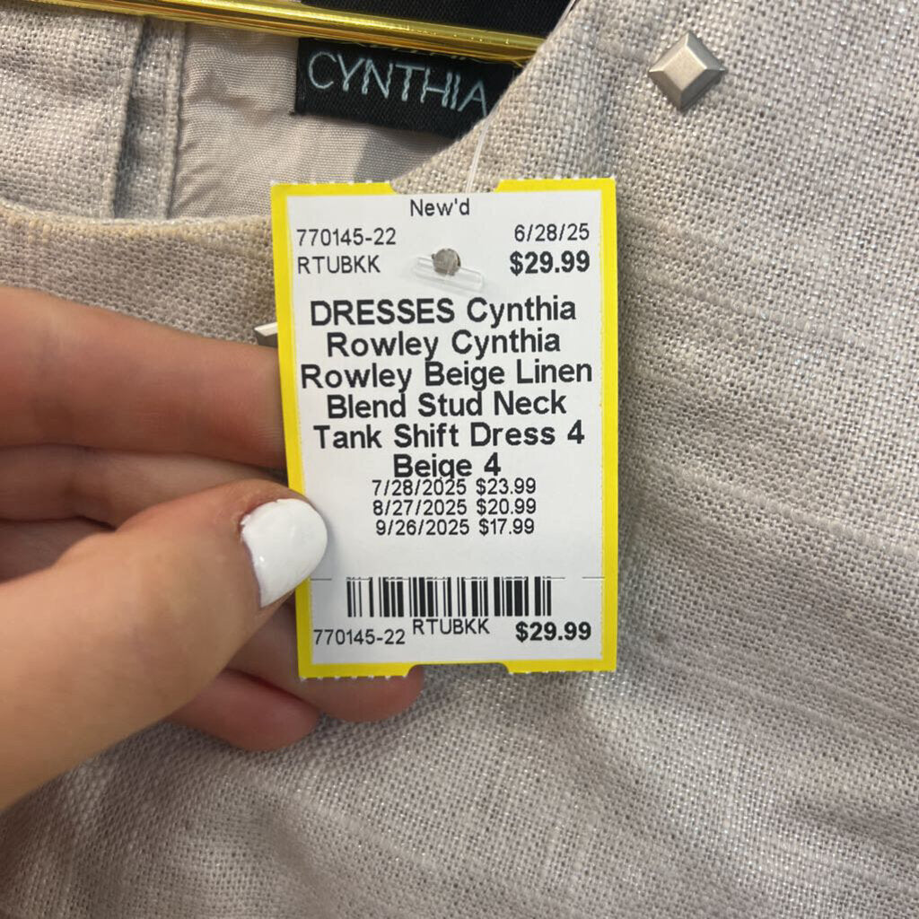 Cynthia Rowley Beige Linen Blend Stud Neck Tank Shift Dress 4
