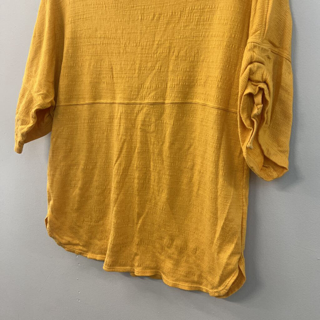 Max Studio Yellow Textured Short Sleeve Top Small