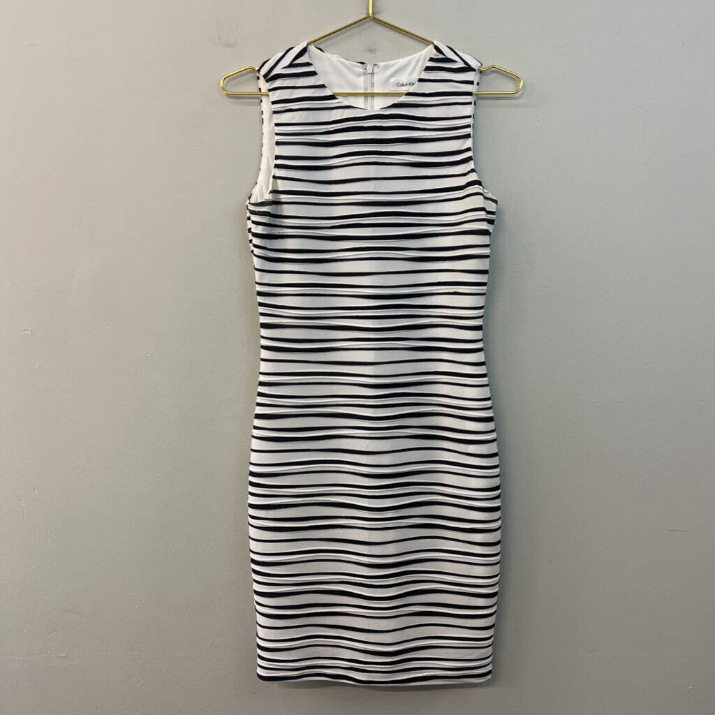 Calvin Klein Black/ White Striped Textured Tank Dress 4