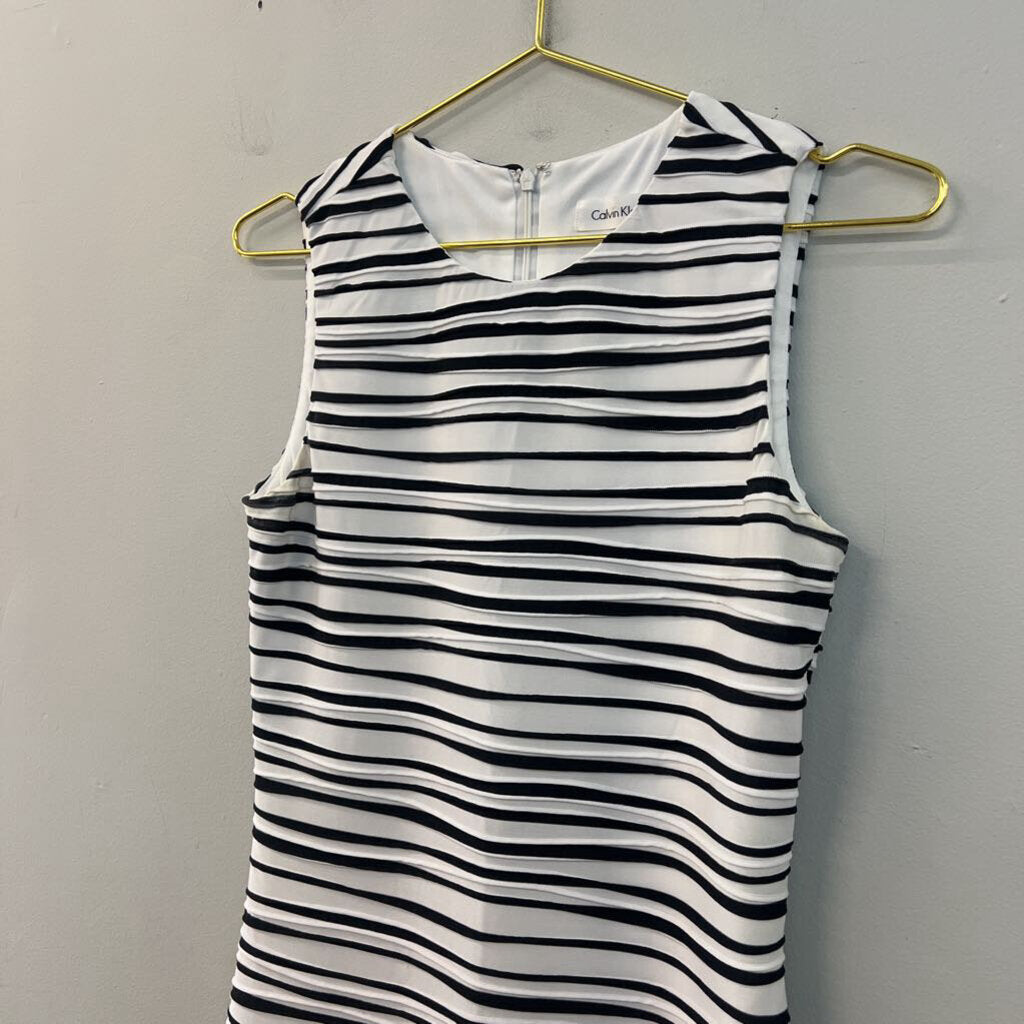 Calvin Klein Black/ White Striped Textured Tank Dress 4