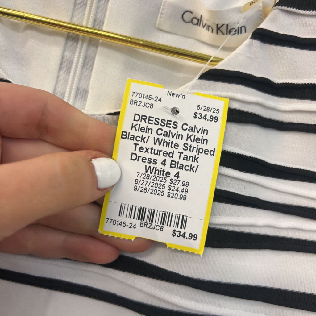 Calvin Klein Black/ White Striped Textured Tank Dress 4