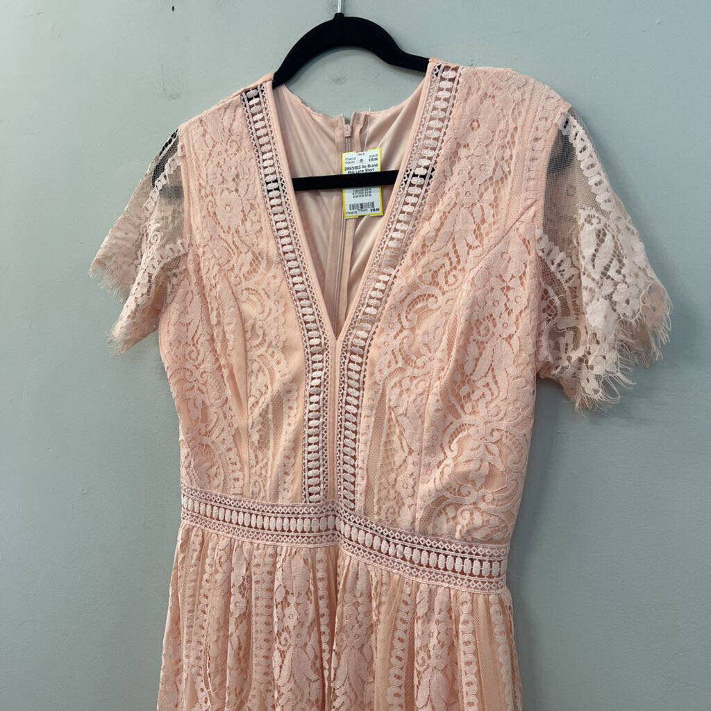 Pink Lace Short Sleeve Maxi Dress Medium