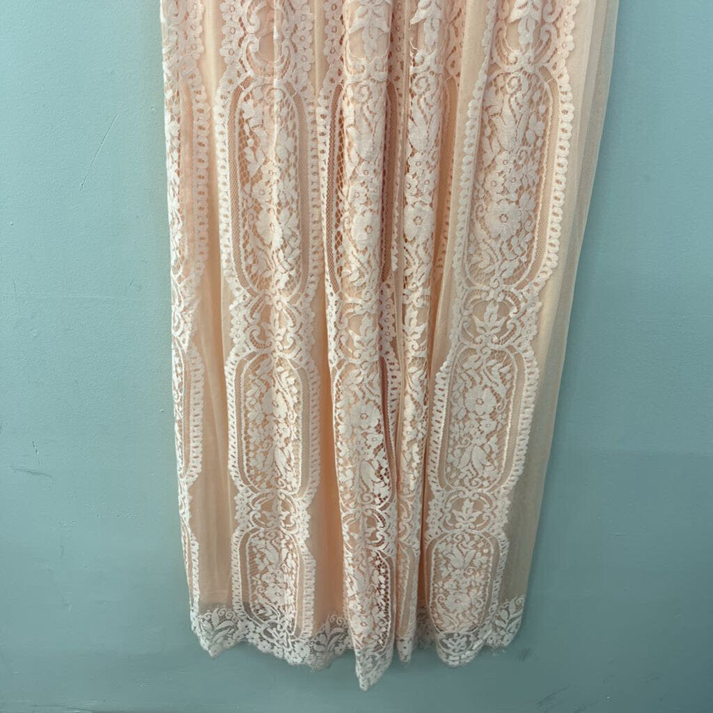 Pink Lace Short Sleeve Maxi Dress Medium
