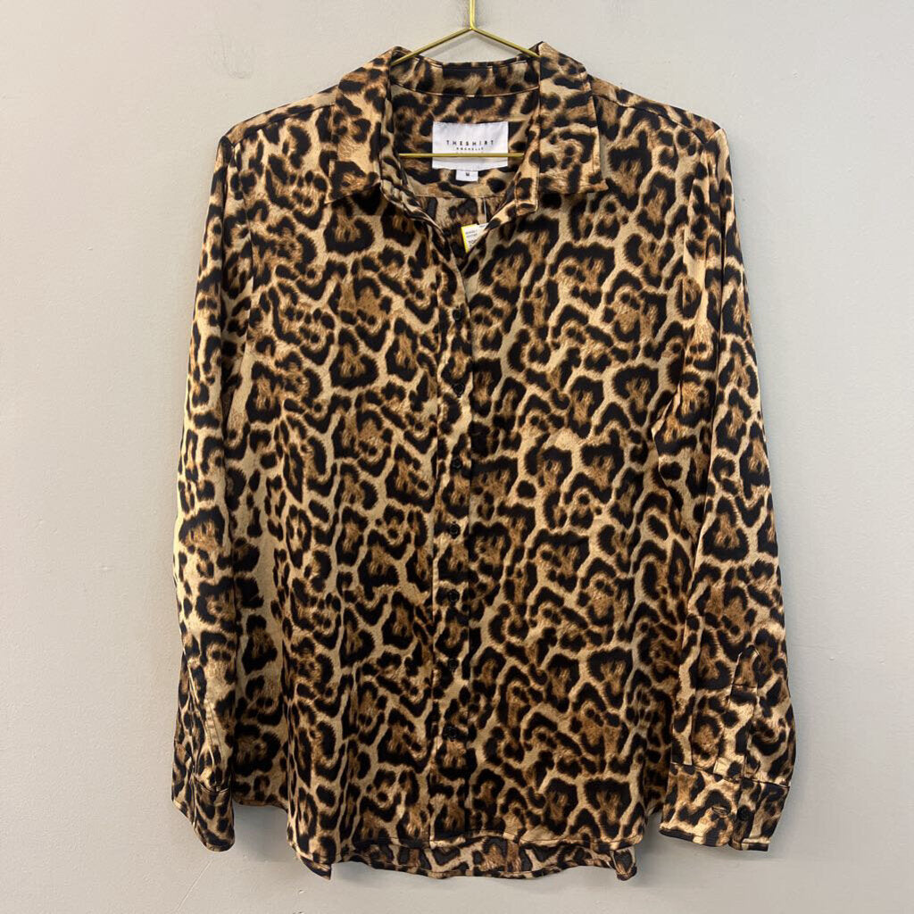 The Shirt by Rochelle Behrens Brown Silky Leopard Print Long Sleeve Button Down Top Medium