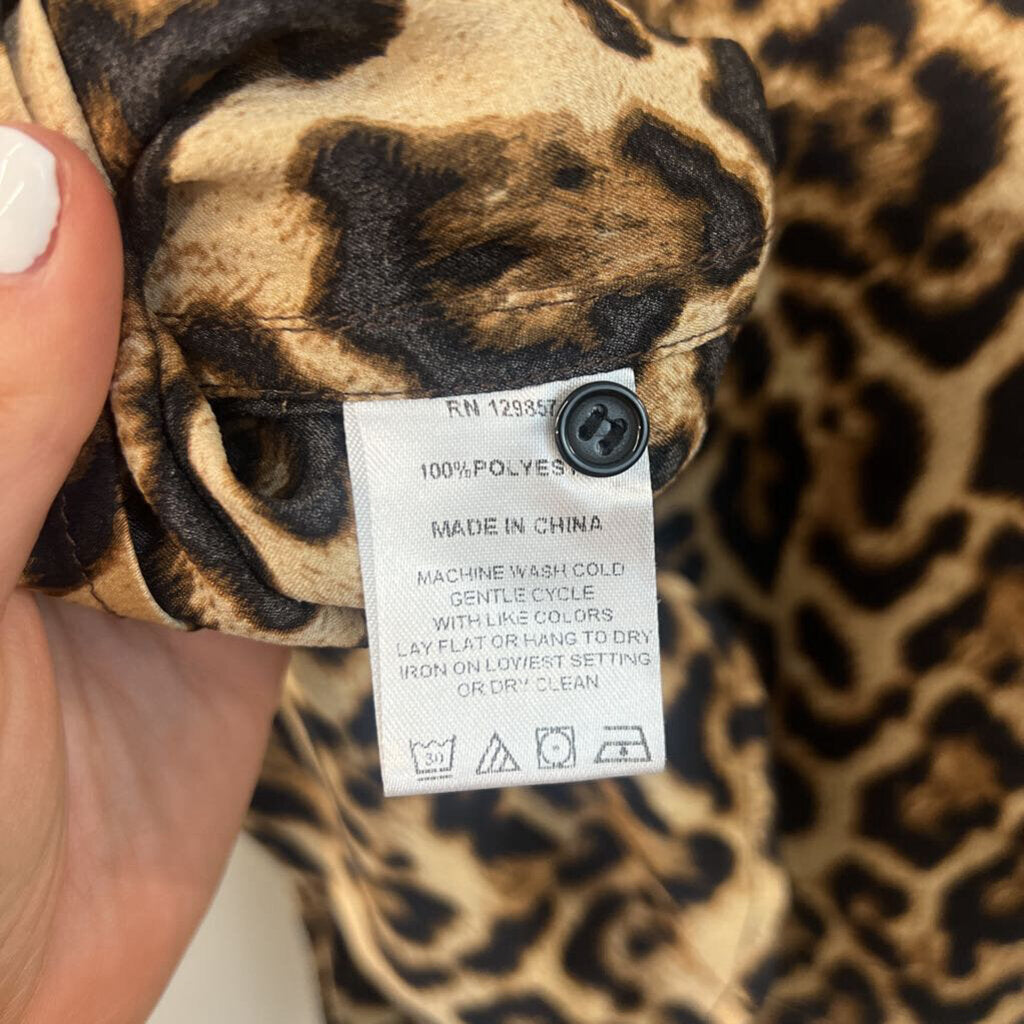 The Shirt by Rochelle Behrens Brown Silky Leopard Print Long Sleeve Button Down Top Medium