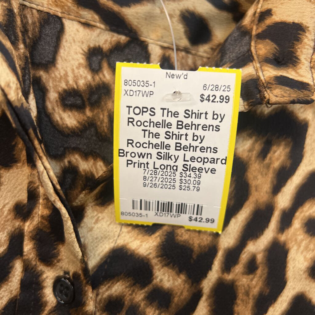 The Shirt by Rochelle Behrens Brown Silky Leopard Print Long Sleeve Button Down Top Medium
