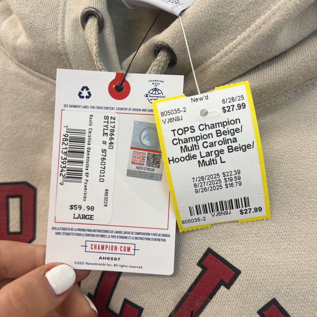 Champion Beige/ Multi Carolina Hoodie Large