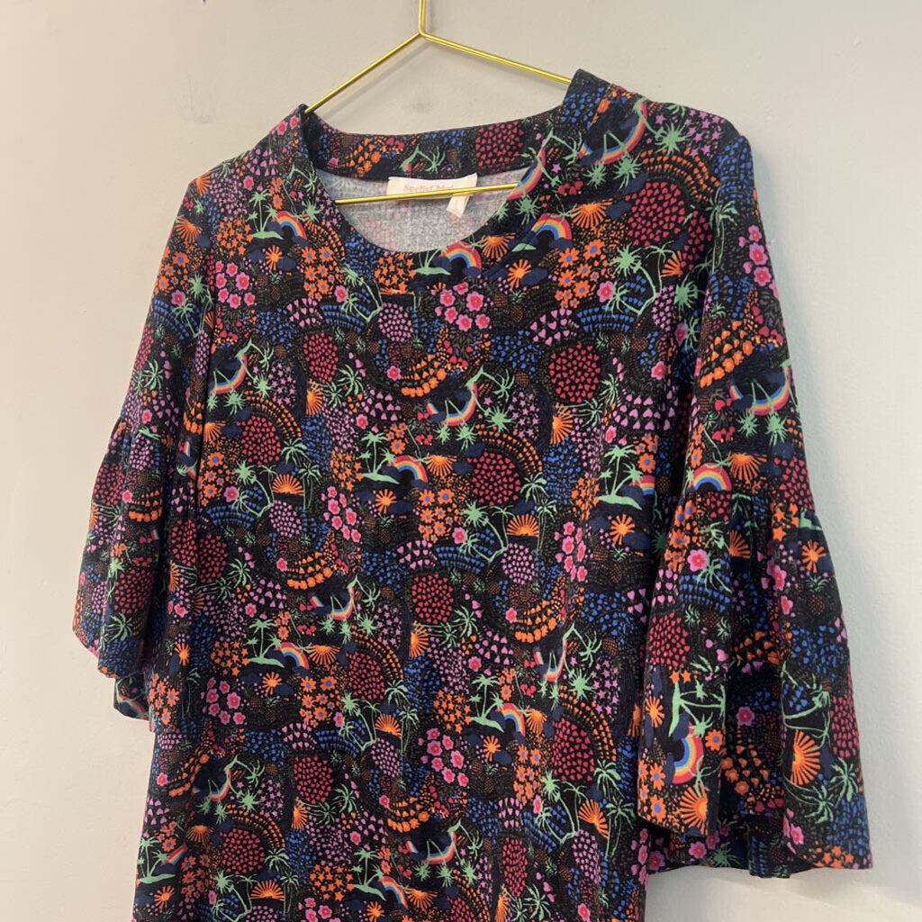 See By Chloe Black/ Multi Print Bell Sleeve Dress Medium