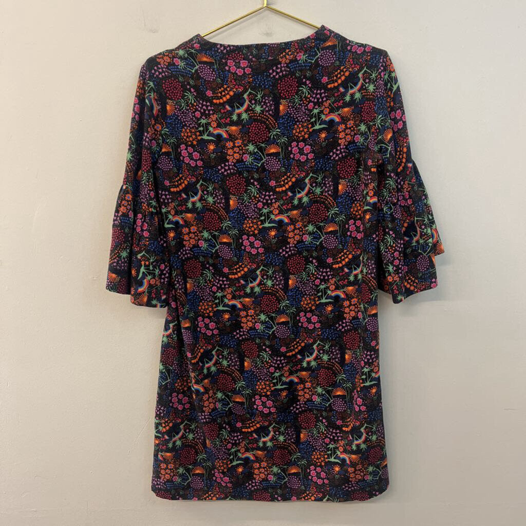 See By Chloe Black/ Multi Print Bell Sleeve Dress Medium