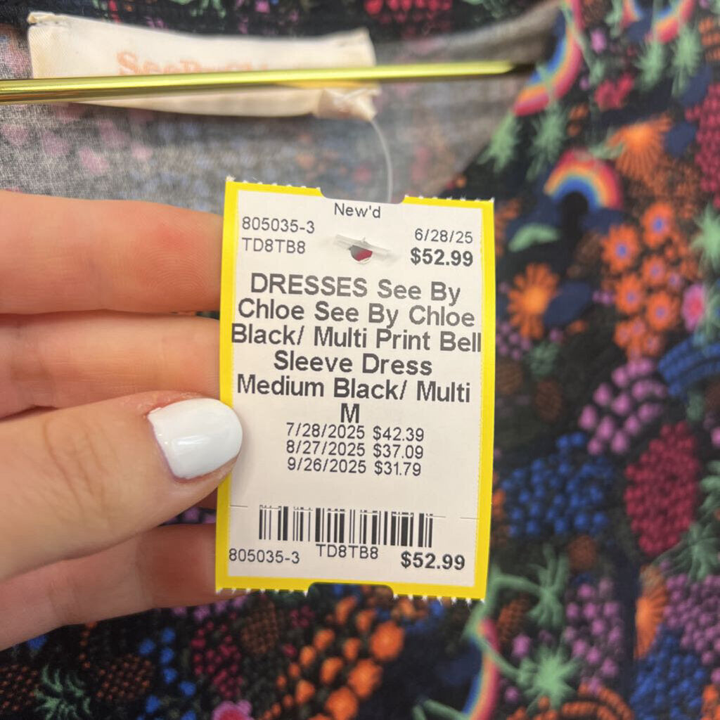 See By Chloe Black/ Multi Print Bell Sleeve Dress Medium