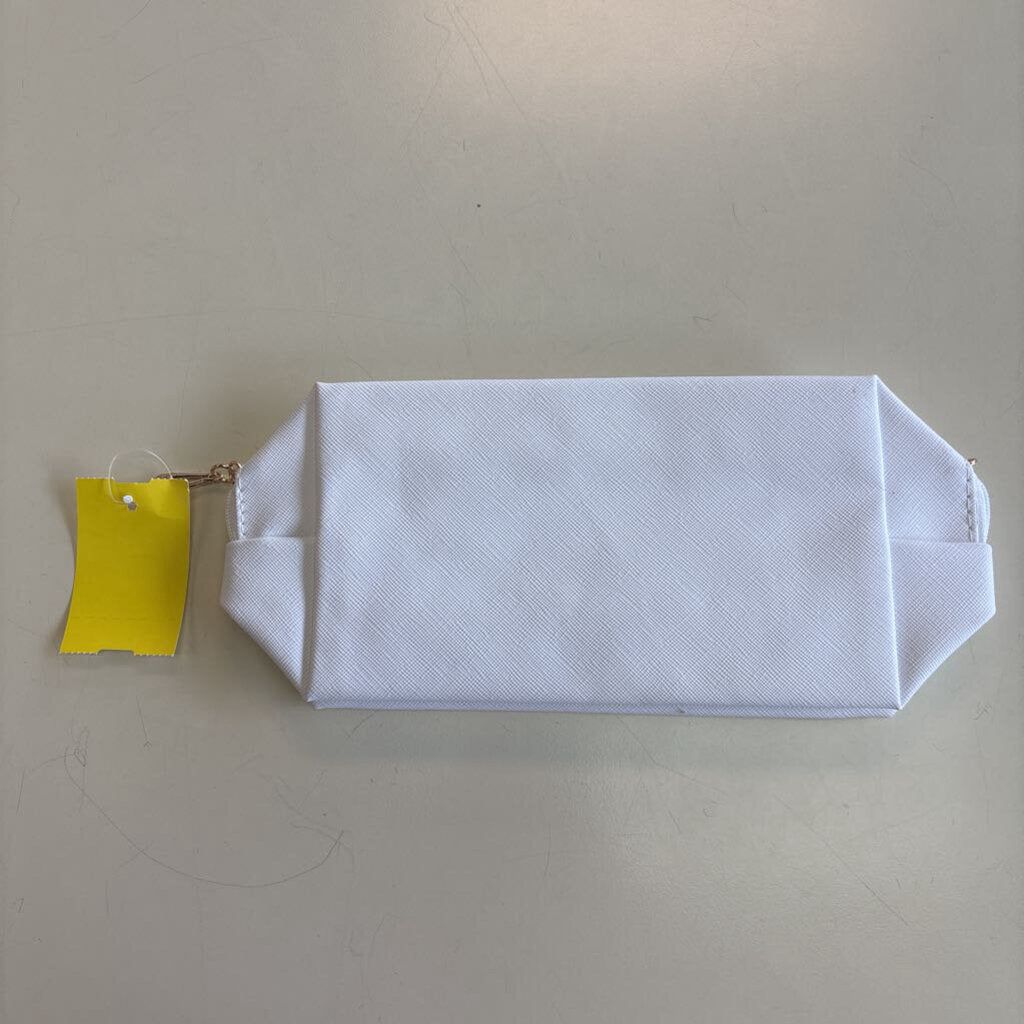 White Embellished Mrs. Cosmetics Bag