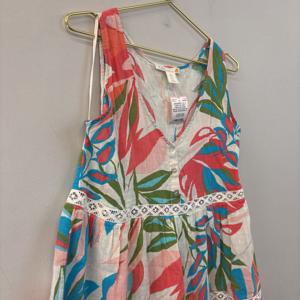 C&C California Linen Blend Printed Dress Small