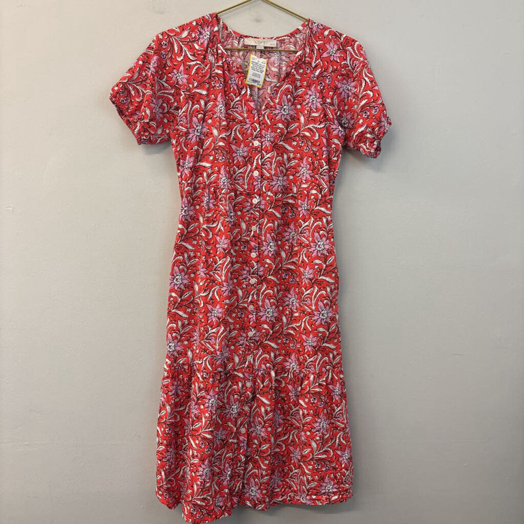 Loft Floral Print Button Up Puff Sleeve Dress Extra Small Petite