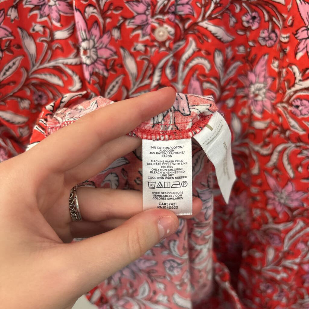 Loft Floral Print Button Up Puff Sleeve Dress Extra Small Petite