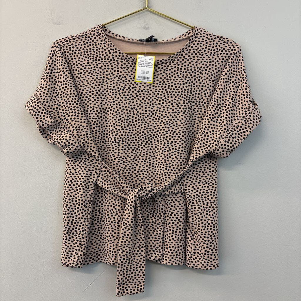 Express Dotted Tie Front Short Sleeve Top Small