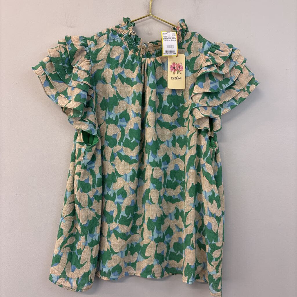 Entro Green Ruffle Sleeve Top Large