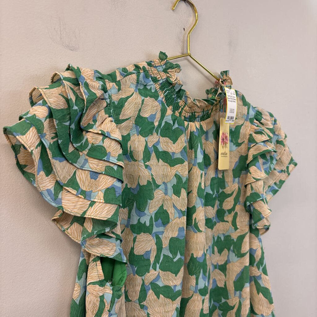 Entro Green Ruffle Sleeve Top Large