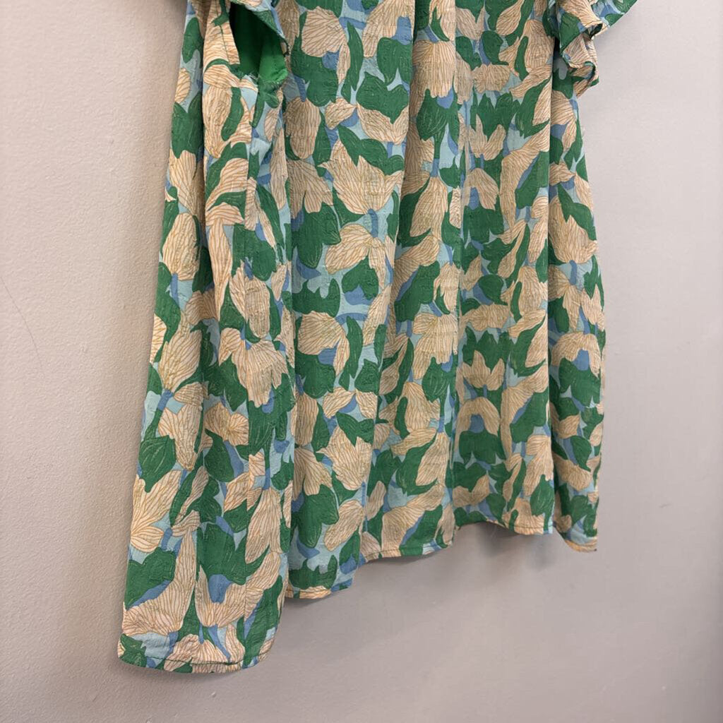 Entro Green Ruffle Sleeve Top Large