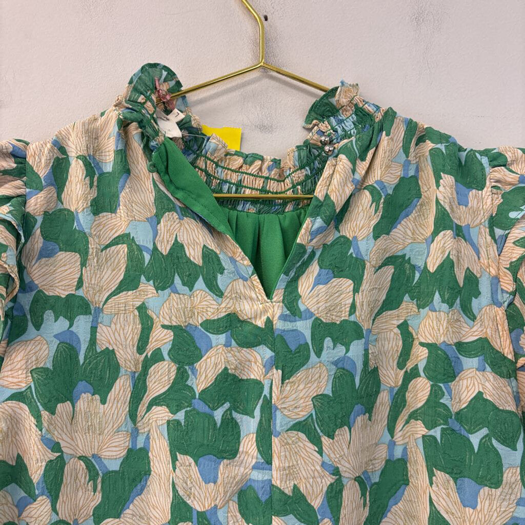 Entro Green Ruffle Sleeve Top Large