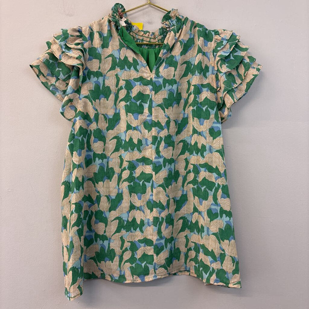 Entro Green Ruffle Sleeve Top Large