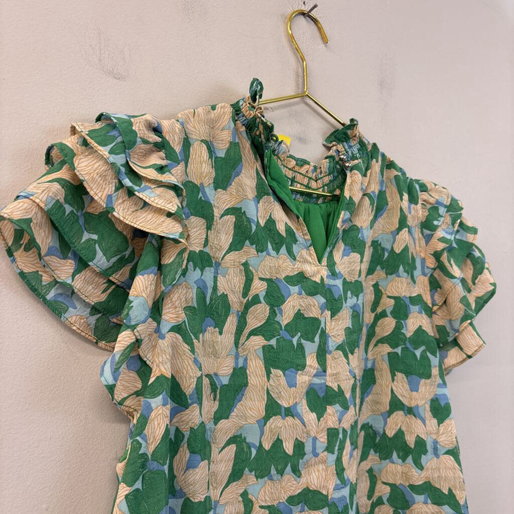 Entro Green Ruffle Sleeve Top Large