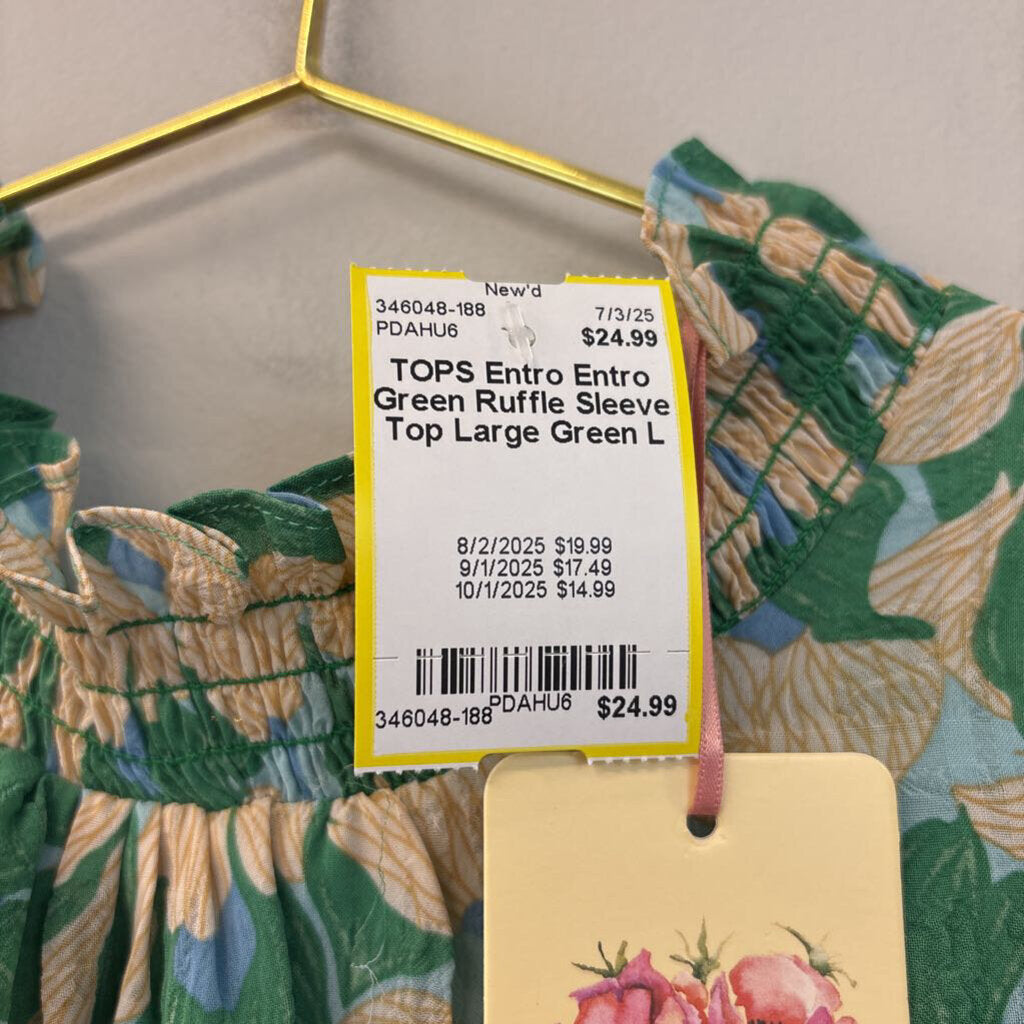 Entro Green Ruffle Sleeve Top Large