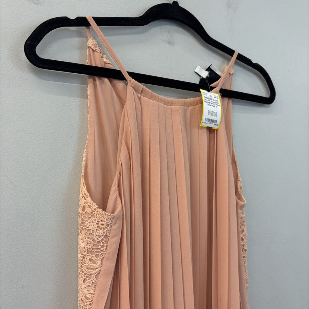 Greylin Accordion Pleated Short Dress Small